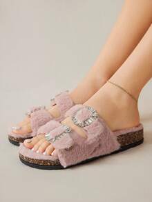 Solecia 香槟色闪光材质舒适厚底平底凉鞋，适合度假、居家和休闲外出 - 粉色 - 查看 8