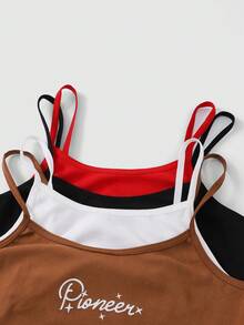 2 件套青少年女孩休闲时尚街头字母印花二合一舒适打底上衣，夏季 - 彩色 - 查看 7