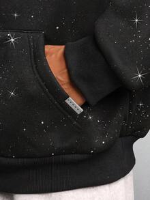 SUMWON 银河印花套头连帽衫冬季星夜图案天体设计休闲舒适超大舒适穿着全身星星宇宙主题 - 黑色 - 查看 5