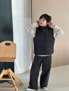 Mirajuku Tween Boys Casual Hooded Vest, Suitable For Outings, Autumn/Winter - Black - View 3