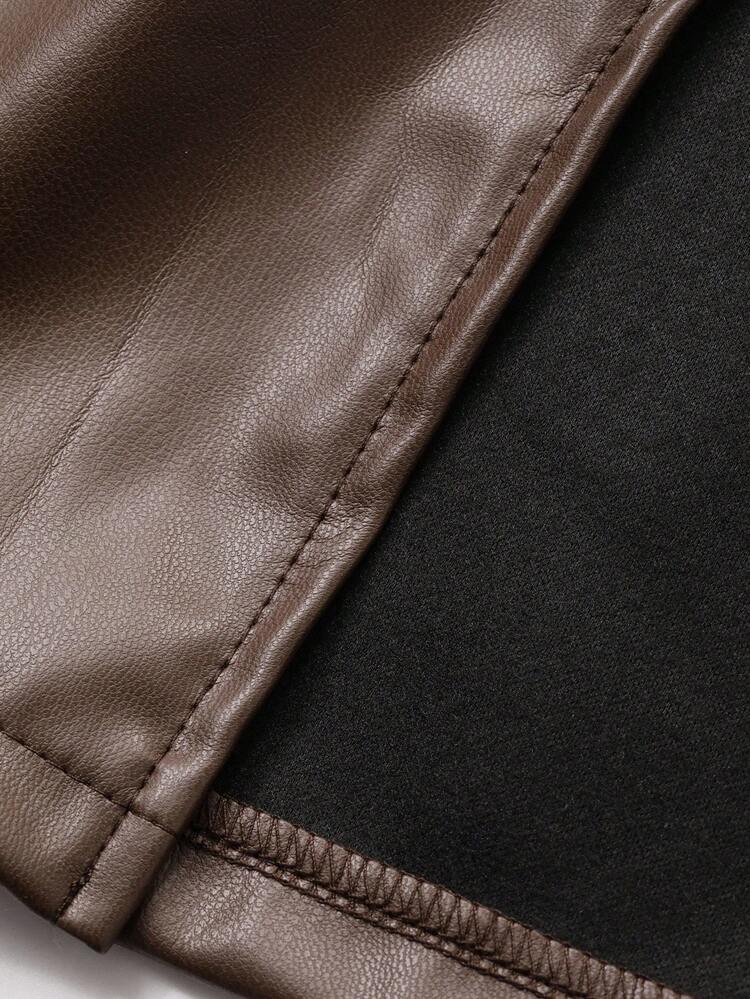 Women's Elegant Solid Color Pleated Slit Slip Dress With PU, Mid-Length, Autumn