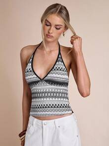 SHEIN BAE Women's Casual Versatile Sexy Fitted Halter Backless Crop Top