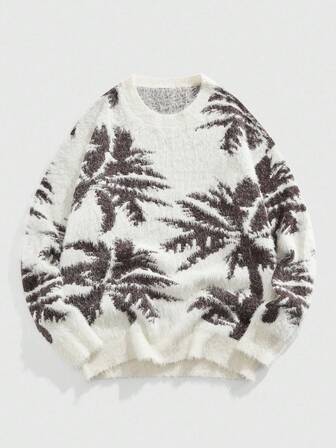 Street Life Maglione girocollo a maniche lunghe da uomo in maglia jacquard da montagna, autunno inverno