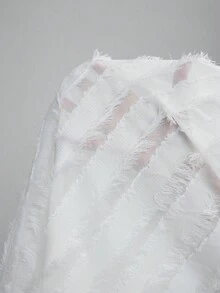 Momance 2pcs/Set Fashionable Feather Print Long Sleeve Top And Wide Leg Pants - White - View 7