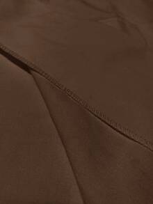 Poéselle 女式纯色翻领长袖单排扣长款休闲西装外套，秋季 - 棕色 - 查看 6