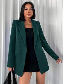 SHEIN Tall Áo khoác Blazer The BossMode dành cho nữ – Đường nét sắc sảo, nhiều lớp sang trọng & Phong cách It-Girl mạnh mẽ, thanh lịch, cao ráo, giản dị - Màu xanh lá cây đậm - Xem 5
