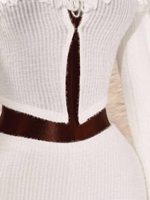 Amplova 女式纯色露肩长袖上衣和迷你裙两件套 - 杏色 - 查看 9