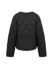 Livesso 无领短款女式夹棉外套，适合冬季和万圣节 - 黑色 - 查看 9