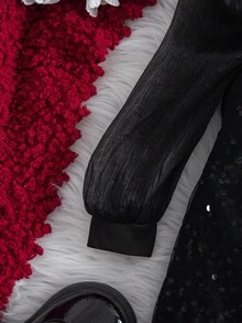 Robe noire élégante à manches longues en maille pailletée pour bébé fille, robe pailletée noire pour bébé fille, robe de soirée noire pailletée pour bébé fille - Noir - Voir 3