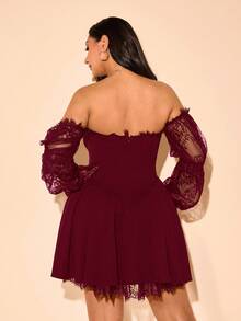 SHEIN BAE Váy ngắn ren lãng mạn thanh lịch cỡ lớn dành cho nữ, váy ngắn chắp vá ren thích hợp cho ngày lễ tình nhân, đêm hẹn hò, cuộc sống về đêm, váy kiểu Pháp, váy dạ hội, tiệc sinh nhật, váy phù dâu, váy hàng ngày đơn giản duyên dáng, váy cưới, váy dự tiệc trang trọng, váy gợi cảm đi biển, trang phục mùa hè cho phụ nữ, trang phục ngày lễ, váy ngắn lưới - Màu Đỏ Sâu - Xem 2