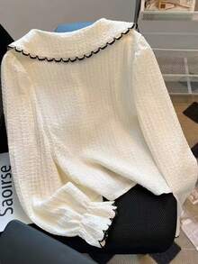 Franclia 新款撞色可爱泡泡袖女式衬衫 - 杏色 - 查看 2