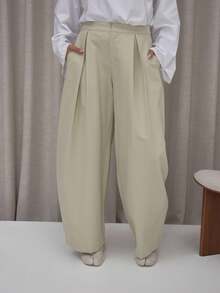 MUSERA 褶裥阔腿灯笼裤套装，优雅可爱性感街头风，适合夜间外出、冬季派对、春夏穿着。 - 杏色 - 查看 2