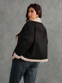 Elaquor Jaqueta Casual de Moletom para Motociclista, Plus Size, Feminina - Preto - Visão 2