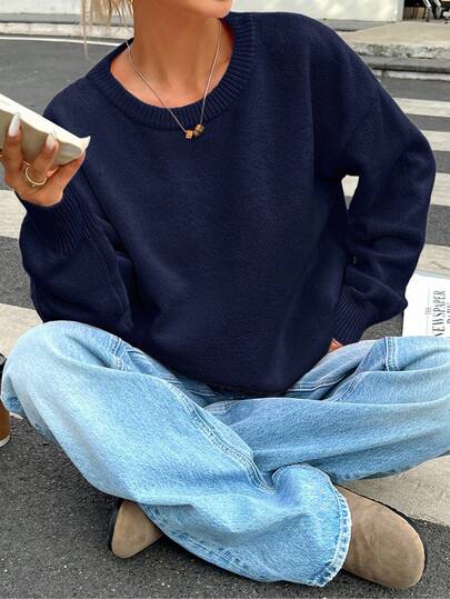 INAWLY Women's Casual Solid Color Sweater, Autumn/Winter