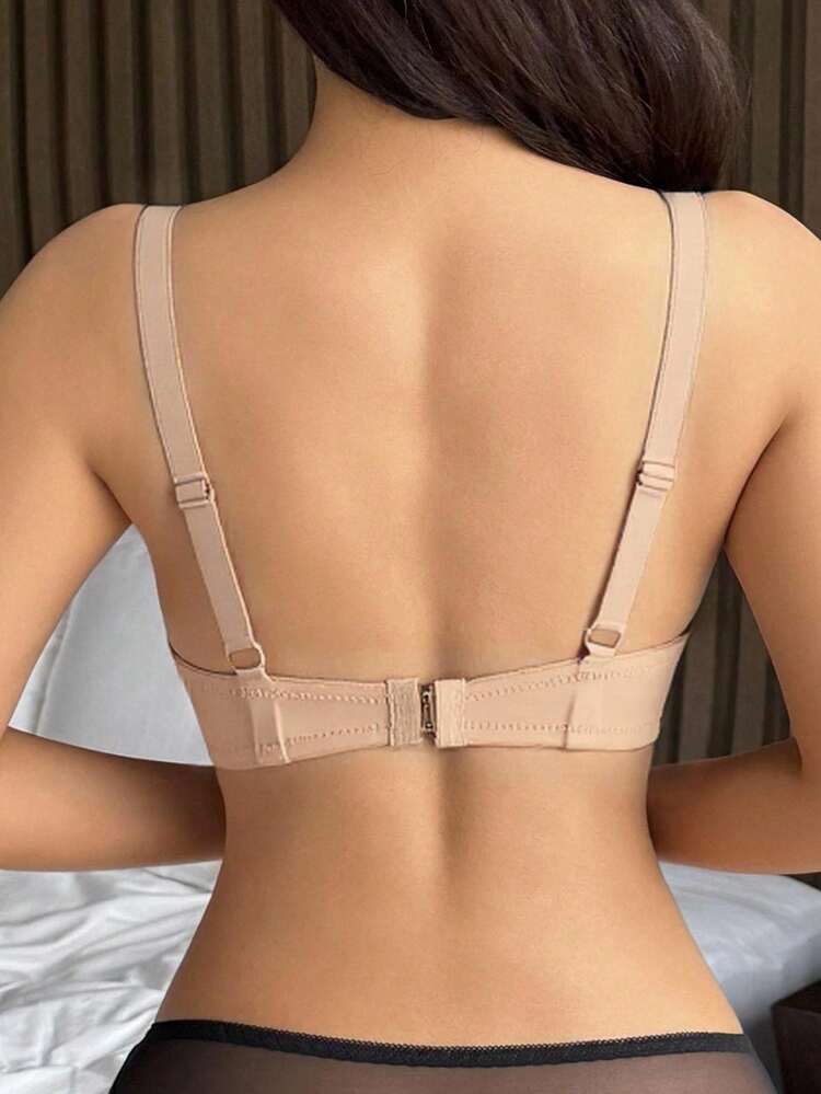 Solid Color Lace Patchwork Minimally Padded Adjustable Spaghetti Strap Women Bra Lingerie For Women