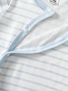 SHEIN 新生男宝宝蓝色条纹连体衣，秋冬款 - 藍色 - 查看 3