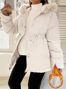 SHEIN Casual Outdoor Warm Zip-Up Hooded Maternity Winter Coats  Women's Winter Jacket