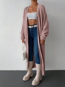 SHEIN Cottnline Women Dropped Shoulder Long Sleeve Large Pocket Solid Color Knit Casual Cardigan - Baby Pink - View 4