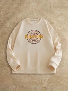 Mainfolk Men's Casual Thanksgiving Pumpkin Graphic Pullover, For Holiday & Daily Wear Pumpkin Crewneck Fall Sweatshirt, For Halloween, Winter - Khaki - View 1