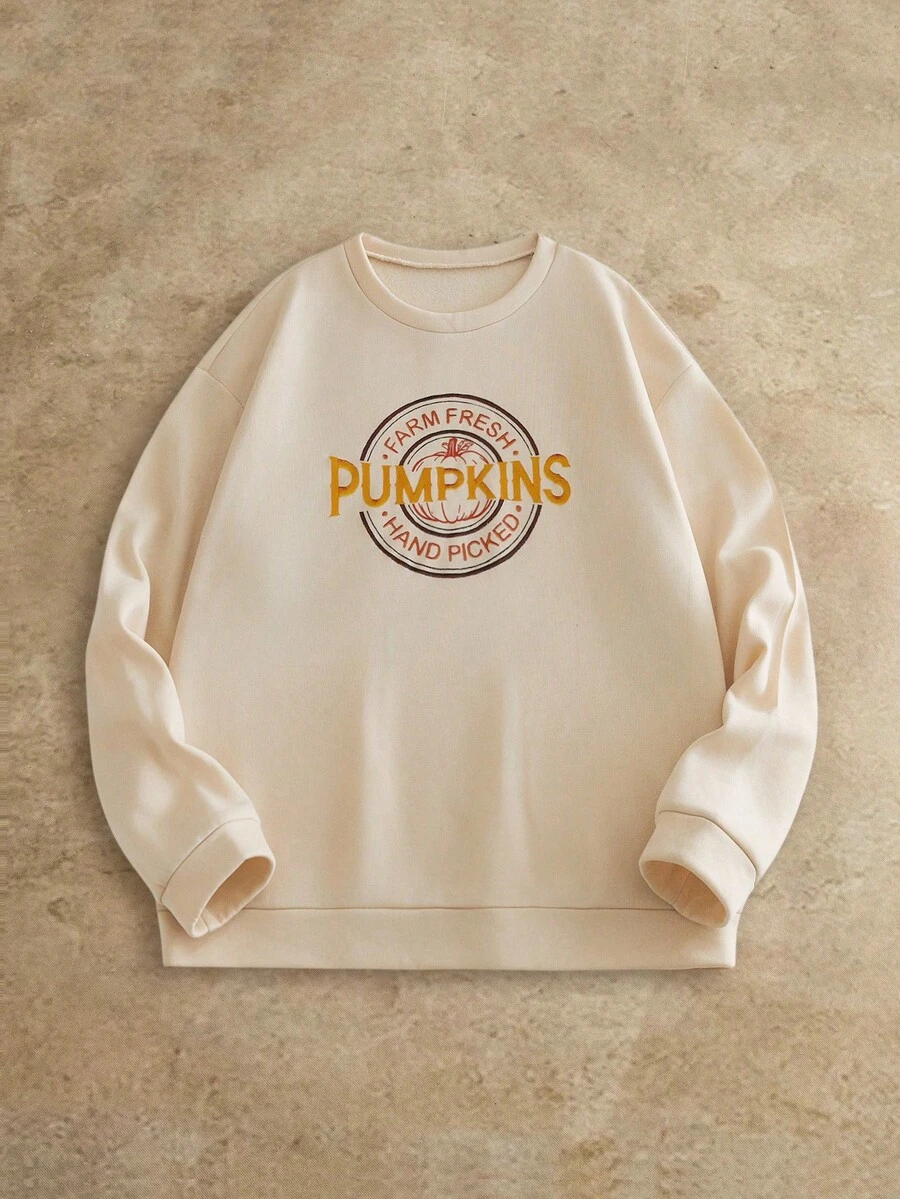 Mainfolk Men's Casual Thanksgiving Pumpkin Graphic Pullover, For Holiday & Daily Wear Pumpkin Crewneck Fall Sweatshirt, For Halloween, Winter - Khaki - View 1