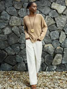 Lumivelle 女式休闲插肩袖套头衫 - 卡其色 - 查看 5