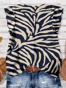 SHEIN LUNE 女士休闲简约斑马纹衬衫，适合夏季 - 彩色 - 查看 2