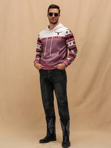 Manfinity Nomadique Men's Vintage Style Patchwork Long Sleeve Hoodie, Husband,Going Out, Casual, Graphic, Color Block Hoodies, Fall Winter