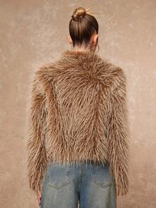 Lumalex Winter Fall For Women's Fashionable Short Fluffy Faux Fur Stand Collar Coat Holiday Vacation New Year's Party Night Out Dates Cute Halloween Costume For Women Wedding Guest Graduation Prom Business Casual For Women Teacher's Luxury Evenings For Women Elegant For Parties Birthday - Brown - View 8