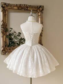 Lovelzi Váy dài vải thêu trắng kiểu cung điện thanh lịch, sang trọng, quý phái với họa tiết hoa 3D và dáng chữ A, thích hợp cho tiệc đơn, đám cưới, tốt nghiệp, kỳ nghỉ, tiệc chia tay cuộc sống độc thân - trắng - Xem 3