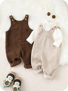 Set de 2 piezas de peto/peto para bebé/niño pequeño de unicolor con forro térmico, conjuntos casuales cómodos y versátiles, adecuados para uso en interiores, exteriores, uso diario, deportes, juegos, fiestas, fotografía, otoño/invierno