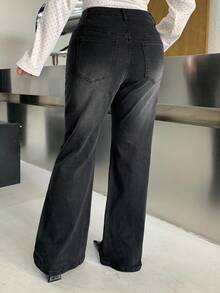 Dazy Plus 大码女式黑色水洗喇叭牛仔裤 - 黑色 - 查看 2