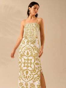 CAJUNI Women's Vintage Casual Boho Black Printed Long Slit Skirt - Yellow - View 8