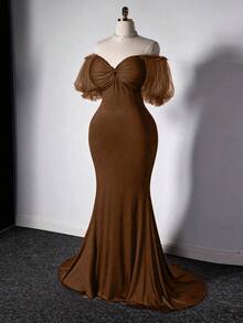 Viva Relle 优雅高端收腰奢华美人鱼长裙 - 棕色 - 查看 1