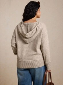 Elaquor Pull à capuche casual pour femmes grandes tailles en automne/hiver - Camel - Voir 2