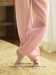 GLOWMODE Petite Everyday Fleece Be Comfy Oversized Fit Adjustable Drawstring Waist Basic Joggers With Side Pockets Daily Casual - Baby Pink - View 4
