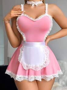 SHEIN 3pcs/Set Butterfly Lingerie Set (Wireless/Garter/Choker) For Women - Pink - View 4