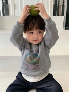 DAZY Baby Boys' Cartoon Casual Thermal Lined Crew Neck Long Sleeve Sweatshirt, Autumn/Winter