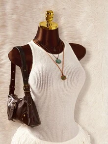 Y2K Amplova White 1pc Women's Solid Color Bodycon Tassel Hem Sleeveless Mini Dress White Fringe Dress Layered Fringe Dress - White - View 5