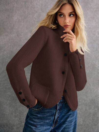 Poéselle Women's Solid Color Long Sleeve Single-Breasted Casual Loose Knitted Cardigan, Autumn/Winter,Cozy Fall And Winter Clothes For Women,Fall,Fall Clothes For Women