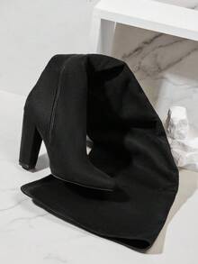 SHUZIA Women's Glamorous Pointy Toe Thigh High Block Heel Boots For Christmas - Black - View 4