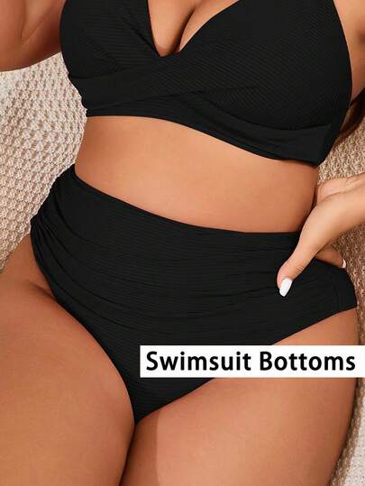 Swim Lushoire Traje de baño de una pieza de talla grande con cintura alta, fruncido, sexy y elegante para playa y vacaciones. Braguitas de bikini negras para verano y vacaciones en la playa
