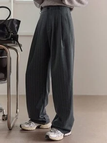 DAZY Women's Striped Business Casual Regular Pants Fall - Grey - View 3