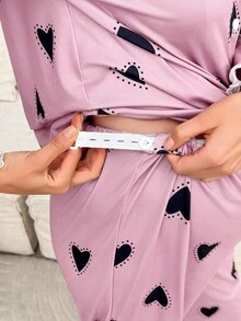 Moonlight&Mama Moonlight & Mama 蕾丝拼布翻领黑色心形印花宽松长袖上衣和裤子孕妇睡衣套装，秋季服装 - 彩色 - 查看 4