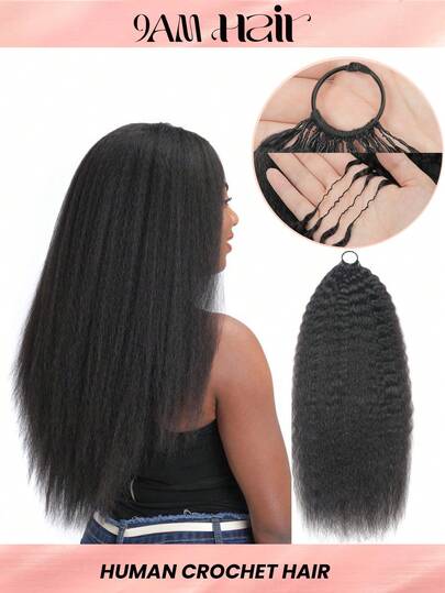 200g/8Bundles 125g/5Bundles Kinky Straight Human Crochet Hair In 100% Remy Human Hair Feather Line Crochet Hair Braids Salon Silky Seamless Invisible Natural Black Color For Thin Hair Woman Micro Pre Looped Crochet Human Hair Extensions 50g/2Bundles
