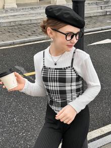 SHEIN Tween Girl Houndstooth Asymmetric Hem Camisole