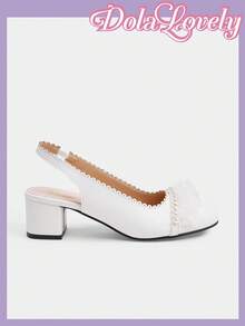 Women's Round Toe Cute Comfortable Chunky Heel Mary Jane Flats - White - View 6
