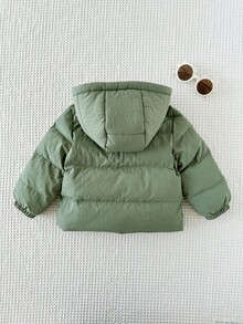 SHEIN Áo khoác dày dặn giữ nhiệt màu xanh lá cây có mũ cho bé trai, kiểu dáng thường ngày ấm áp, thích hợp cho cả nam và nữ, mùa đông. - Nhiều màu - Xem 4