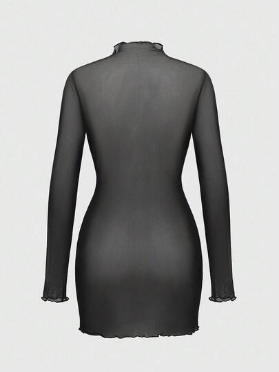 Goth Halloween Gothic Skeleton Flocked Sexy Sheer Mini Dress For Women