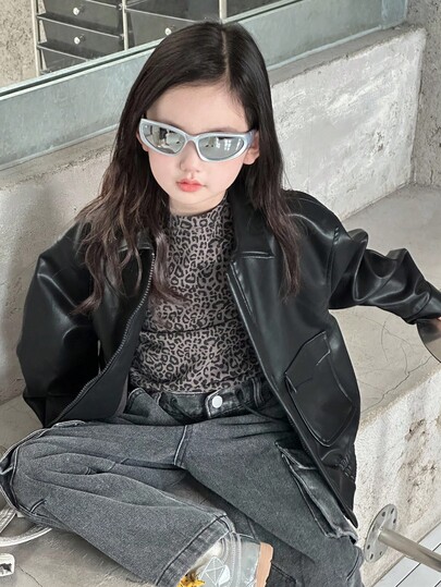 DAZY Girls (Toddler) Faux Leather Collar Jacket