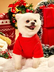 PETSIN 1pc Pet Christmas Style Thick Red Sweatshirt, Christmas Gift - Red - View 2